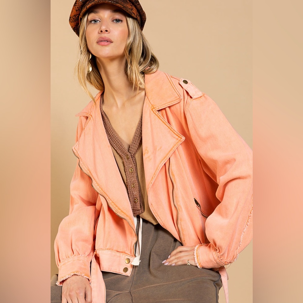 POL - Neon Papaya Moto Style Jacket